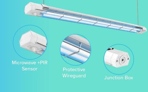 ANNIA-LITE تركيبات إضاءة للأشعة فوق البنفسجية خطية معلقة على شكل أنبوب مصباح إضاءة للأشعة فوق البنفسجية للغرفة العلوية للتطبيقات الطبية والصناعية والمكاتب والتجارية، 2 قدم، 40 وات، فضي غير لامع in Kuwait