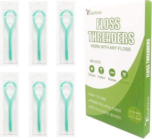 EasyHonor Dental Floss Threaders for Braces, Bridges, and Implants,210 Count (Pack of 6) in Saudi Arabia