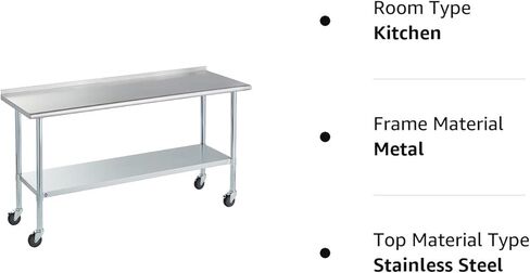 طاولة روك بوينت من الفولاذ المقاوم للصدأ للإعداد والعمل مقاس 72 × 24 بوصة مع عجلات دوارة، طاولة تجارية شديدة التحمل من NSF مع رف سفلي وبلاش باكسبلاش للمطعم والمنزل والفندق in Kuwait