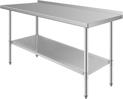 طاولة عمل من الفولاذ المقاوم للصدأ مقاس 60 × 24 بوصة، حاجز متين ورف سفلي للمطبخ، طاولة عمل عملية قابلة للتعديل in Kuwait