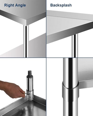 طاولة عمل من الفولاذ المقاوم للصدأ مقاس 60 × 24 بوصة، حاجز متين ورف سفلي للمطبخ، طاولة عمل عملية قابلة للتعديل in Kuwait