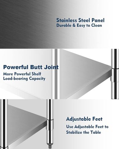 طاولة عمل من الفولاذ المقاوم للصدأ مقاس 60 × 24 بوصة، حاجز متين ورف سفلي للمطبخ، طاولة عمل عملية قابلة للتعديل in Kuwait