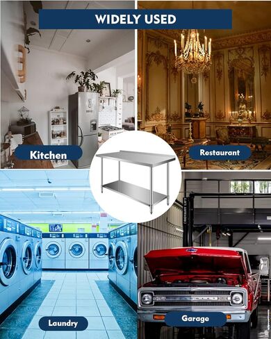 طاولة عمل من الفولاذ المقاوم للصدأ مقاس 60 × 24 بوصة، حاجز متين ورف سفلي للمطبخ، طاولة عمل عملية قابلة للتعديل in Kuwait