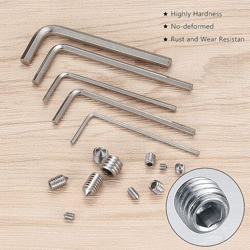 Set Screws Assortment Kit, 250pcs Allen Head Hex Socket Cone Point Set Screws, Stainless Steel Internal Hex Drive Cup-Point Set Screws Assortment for Door Handle, Bathroom Fixtures, M3/4/5/6/8 in Kuwait