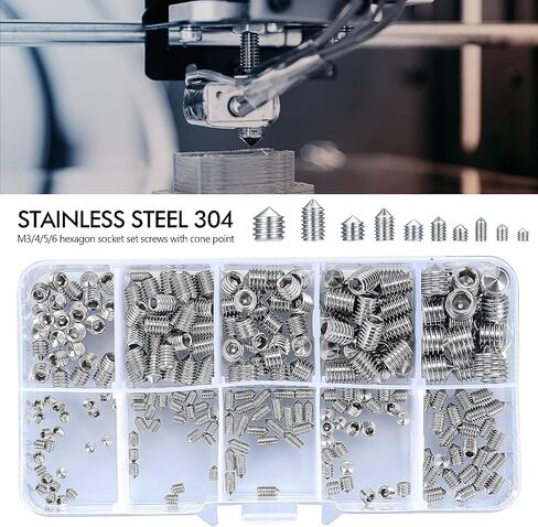 Set Screws Assortment Kit, 250pcs Allen Head Hex Socket Cone Point Set Screws, Stainless Steel Internal Hex Drive Cup-Point Set Screws Assortment for Door Handle, Bathroom Fixtures, M3/4/5/6/8 in Kuwait