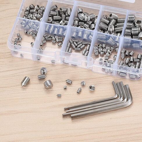Set Screws Assortment Kit, 250pcs Allen Head Hex Socket Cone Point Set Screws, Stainless Steel Internal Hex Drive Cup-Point Set Screws Assortment for Door Handle, Bathroom Fixtures, M3/4/5/6/8 in Kuwait