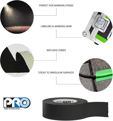 ProTapes Pro Gaff Premium Matte Cloth Gaffer's Tape With Rubber Adhesive, 11 mils Thick, 55 yds Length, 3" Width, Black (Pack of 1) in Saudi Arabia