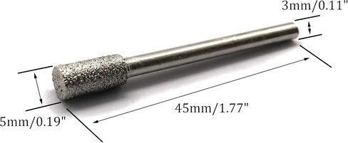 20Pcs Diamond Grinding Bits, 5mm Cylinder Head, 3mm Shank, 45mm Long Diamond Coated Burr Mounted Point in Kuwait