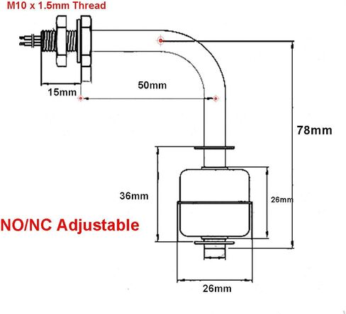 YXQ Angle Float Switch Stainless Steel NO NC Adjustable Water Level Sensor Fish Tank L Shaped Side Mounted M10x1.5mm,DC100V in Saudi Arabia