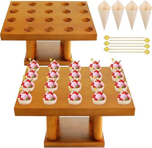 حامل مخروطي خشبي بسعة 40 فتحة من بي سي سي اي زد يو، حامل مخاريط الطعام والايس كريم والوافل والوجبات الخفيفة والشاركوتيري والحلوى والسوشي لحفلات اعياد الميلاد وحفلات الزفاف والمطاعم والبوفيهات، 11.8 in Kuwait