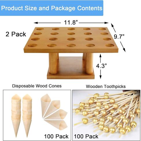 حامل مخروطي خشبي بسعة 40 فتحة من بي سي سي اي زد يو، حامل مخاريط الطعام والايس كريم والوافل والوجبات الخفيفة والشاركوتيري والحلوى والسوشي لحفلات اعياد الميلاد وحفلات الزفاف والمطاعم والبوفيهات، 11.8 in Kuwait