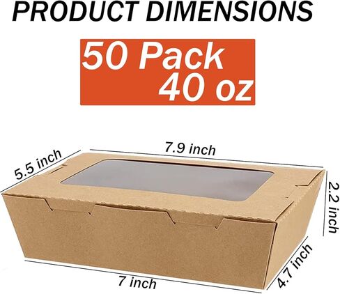 علب طعام قابلة للاستخدام مرة واحدة من سيزويكس مع نافذة، 40 اونصة، علب طعام ورقية بلون بني للاستعمال مرة واحدة، صناديق طعام كرافت للوجبات الغذائية والمطاعم والمطاعم والحفلات ومنضدة الامتياز والنزهات in Kuwait