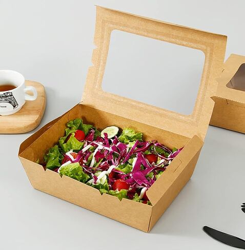 علب طعام قابلة للاستخدام مرة واحدة من سيزويكس مع نافذة، 40 اونصة، علب طعام ورقية بلون بني للاستعمال مرة واحدة، صناديق طعام كرافت للوجبات الغذائية والمطاعم والمطاعم والحفلات ومنضدة الامتياز والنزهات in Kuwait