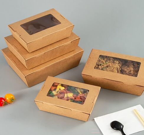 علب طعام قابلة للاستخدام مرة واحدة من سيزويكس مع نافذة، 40 اونصة، علب طعام ورقية بلون بني للاستعمال مرة واحدة، صناديق طعام كرافت للوجبات الغذائية والمطاعم والمطاعم والحفلات ومنضدة الامتياز والنزهات in Kuwait