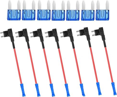 7 Pcs Mini Fuse Holder 14 AWG with 7 Pcs 15A Fuses 12V Car Add-a-Circuit Fuse Tap Standard Mini Micro 2 and Low Profile Fuse Taps ATM APM Blade Fuse Holder for Cars Trucks Boats in Kuwait