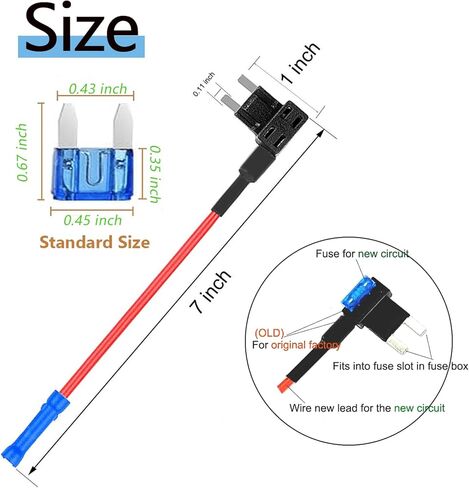 7 Pcs Mini Fuse Holder 14 AWG with 7 Pcs 15A Fuses 12V Car Add-a-Circuit Fuse Tap Standard Mini Micro 2 and Low Profile Fuse Taps ATM APM Blade Fuse Holder for Cars Trucks Boats in Kuwait