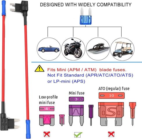 7 Pcs Mini Fuse Holder 14 AWG with 7 Pcs 15A Fuses 12V Car Add-a-Circuit Fuse Tap Standard Mini Micro 2 and Low Profile Fuse Taps ATM APM Blade Fuse Holder for Cars Trucks Boats in Kuwait