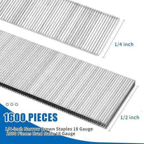 2600 Pieces 1/4-inch Narrow Crown Staples 18 Gauge(1", 1-1/4",1-1/2"3/4", 1/2") Brad Nails 18 Gauge Assorted (1/2",3/4",1",1-1/4",2") Heavy Duty Staples Galvanized in Saudi Arabia