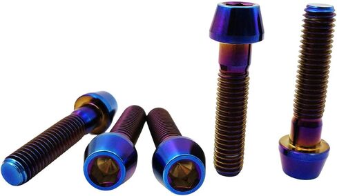 RISON Titanium Bolts Ti Bolt M6*1.0 * 15 Hex Tapered Socket Head 5Pcs Burnt Blue Titanium Hex Tapered Head Bolt Screw for Bike stem in Kuwait