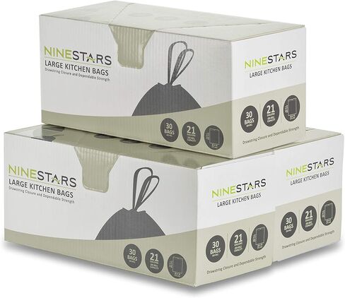 ناين ستارز كيس قمامة ابيض قوي للغاية مع رباط للاغلاق، 21 جالون. / 79 لتر، 30 قطعة، عبوة من 3 قطع in Kuwait