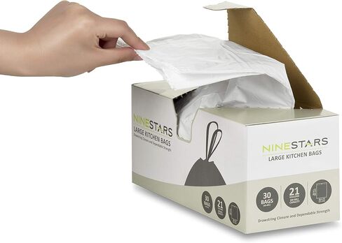 ناين ستارز كيس قمامة ابيض قوي للغاية مع رباط للاغلاق، 21 جالون. / 79 لتر، 30 قطعة، عبوة من 3 قطع in Kuwait