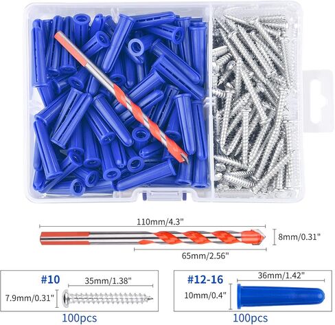 مجموعة المراسي والمسامير الخرسانية، 100 قطعة من مثبتات البناء و100 قطعة من براغي البناء مع قطعة واحدة من اللقمة المقابلة، ومراسي مخروطية زرقاء ومسامير ذاتية اللولبة لجدار الطوب الخرساني الجص in Kuwait