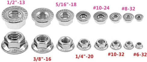 Guard4U 100 قطعة 8 مقاسات SAE مجموعة متنوعة من صواميل الحافة السداسية، #6-32#8-32#10-32#10-24 1/4"-20 5/16"-18 3/8"-16 1/2" -13 صواميل قفل شفة سداسية من الفولاذ المقاوم للصدأ 304 in Kuwait