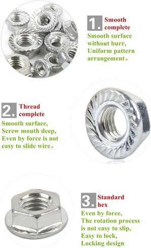 Guard4U 100 قطعة 8 مقاسات SAE مجموعة متنوعة من صواميل الحافة السداسية، #6-32#8-32#10-32#10-24 1/4"-20 5/16"-18 3/8"-16 1/2" -13 صواميل قفل شفة سداسية من الفولاذ المقاوم للصدأ 304 in Kuwait