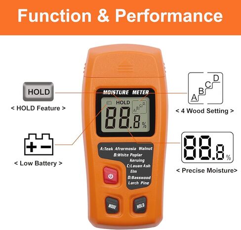 Moisture Meter For Wood, Wood Moisture Meter Firewood Moisture Meter Moisture Meter For Lumber, Digital Moisture Detector,Pin-Type Water Leak Detector Damp Tester For Wood Firewood Paper Floor-Yellow in Kuwait