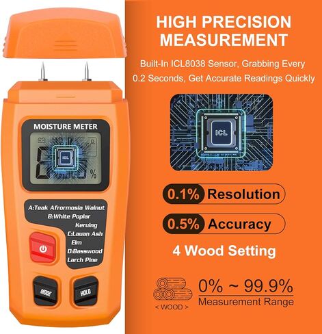 Moisture Meter For Wood, Wood Moisture Meter Firewood Moisture Meter Moisture Meter For Lumber, Digital Moisture Detector,Pin-Type Water Leak Detector Damp Tester For Wood Firewood Paper Floor-Yellow in Kuwait