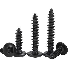 HanTof 100 Pcs M5 x 12/16/20/30/40mm Black Truss Head Phillips Wood Screws, Cross Mushroom Head Sheet Metal Screws, Fast Self Tapping Screws for Furniture Cabinet, Type A Point, Hardened Carbon Steel