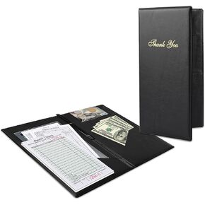 محفظة منظم كتب النادل أو النادلة من الجلد الصناعي الأسود، إيصالات المطعم أو حامل شيك النقود (أسود/8 بوصة × 5 بوصة) in Kuwait