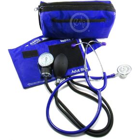 Elite Medical Instruments EMI #305 جهاز قياس ضغط الدم اللاسائلي ومجموعة أدوات سماعة الطبيب ذات الرأس المزدوج، أزرق داكن