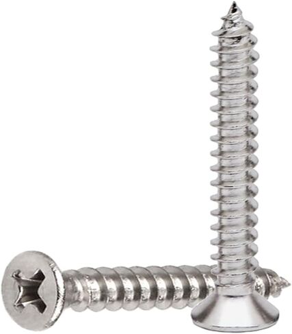 # 4 × 3/8 بوصة برغي خشب فيليبس برأس مسطح من الفولاذ المقاوم للصدأ 100 قطعة من براغي الصفائح المعدنية، براغي ذاتية اللصق سريعة، لمسة نهائية سادة in Kuwait