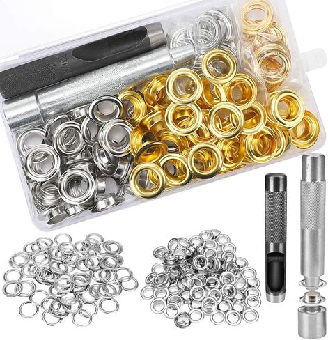 طقم حلقات معدنية، حلقات تثبيت معدنية شديدة التحمل مقاس 1/2 بوصة للستائر القماشية (فضي) in Kuwait