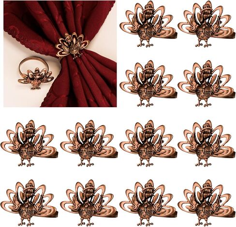 Turkey Napkin Rings Set of 12, Thanksgiving Napkin Ring Holders Rustic Vintage Metal Napkin Ring for Fall Autumn Thanksgiving Harvest Dinner Table Settings Decoration in Saudi Arabia