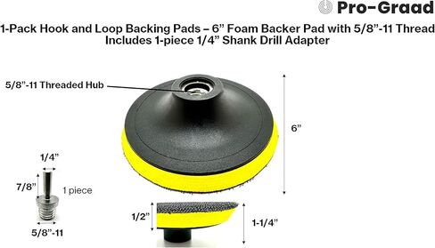 لوحة دعم بخطاف وحلقة مقاس 15.24 سم من Pro-Graad لمنصات تلميع الصوف الناعم، وسادة داعمة مع 5/8 بوصة - 11 (5/8 بوصة TPI)، وسادات احتياطية 6 بوصة للاستخدام مع مطحنة الزوايا أو المثقاب - مع محول المثقاب in Kuwait
