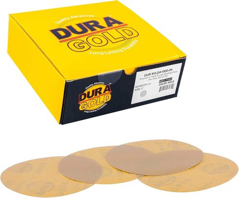 Dura-Gold - Premium - 80 Grit 6 "أقراص صنفرة ذهبية بدون فتحات بخطاف وحلقة بدون فتحات لآلات الصنفرة DA - صندوق مكون من 50 قرصًا نهائيًا من ورق الصنفرة للسيارات والأعمال الخشبية in Kuwait