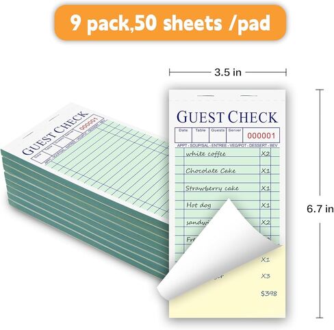 دفتر فحص للضيوف للخوادم، دفتر فحص للضيوف بدون كربون، مفكرة للنادلة (9 وسادات، 50 ورقة/وسادة) اخضر in Kuwait
