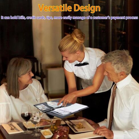 محفظة منظم كتب النادل أو النادلة من الجلد الصناعي الأسود، إيصالات المطعم أو حامل شيك النقود (أسود/8 بوصة × 5 بوصة) in Kuwait