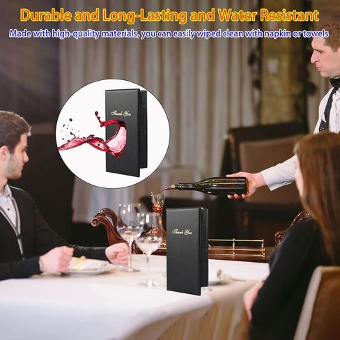 محفظة منظم كتب النادل أو النادلة من الجلد الصناعي الأسود، إيصالات المطعم أو حامل شيك النقود (أسود/8 بوصة × 5 بوصة) in Kuwait