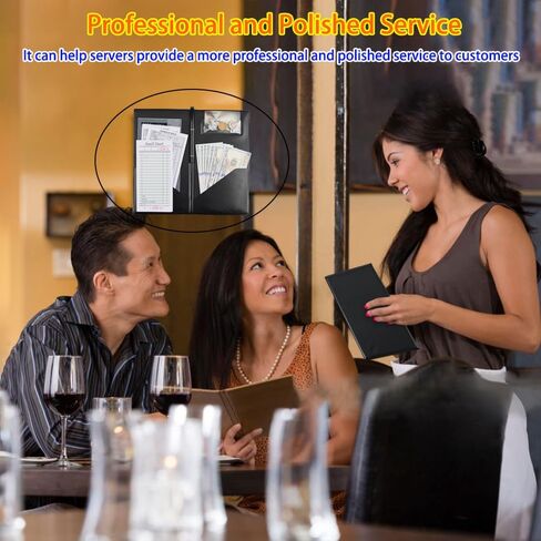 محفظة منظم كتب النادل أو النادلة من الجلد الصناعي الأسود، إيصالات المطعم أو حامل شيك النقود (أسود/8 بوصة × 5 بوصة) in Kuwait