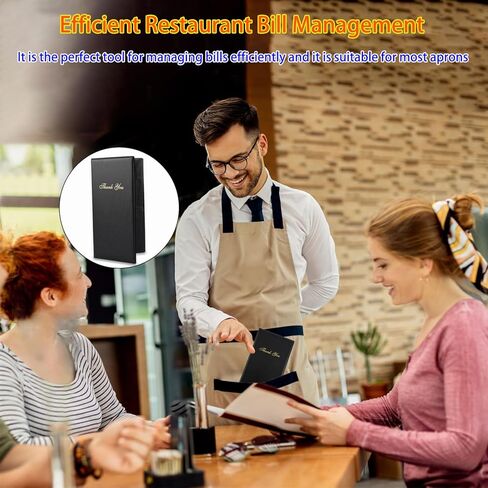 محفظة منظم كتب النادل أو النادلة من الجلد الصناعي الأسود، إيصالات المطعم أو حامل شيك النقود (أسود/8 بوصة × 5 بوصة) in Kuwait