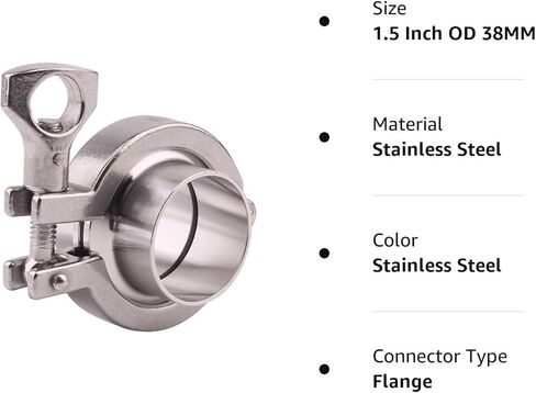 DERNORD Stainless Steel Tri-clamp (1/2 inch Tri-clover Clamp) + 2 Pcs SUS304 Sanitary Pipe Weld Ferrule + FKM Gasket (1/2 Inch) in Kuwait