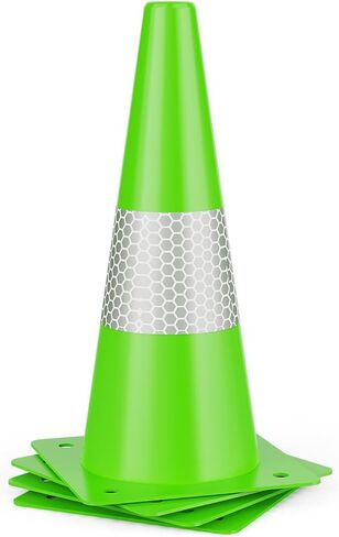 (4 عبوات) مخاريط السلامة المرورية باللون الأخضر الليموني مقاس 15 بوصة، مخاريط وقوف السيارات مع أطواق عاكسة، مخاريط بناء الطرق لمخاطر الشوارع، التدريب على القيادة in Kuwait