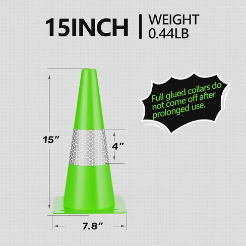 (4 عبوات) مخاريط السلامة المرورية باللون الأخضر الليموني مقاس 15 بوصة، مخاريط وقوف السيارات مع أطواق عاكسة، مخاريط بناء الطرق لمخاطر الشوارع، التدريب على القيادة in Kuwait