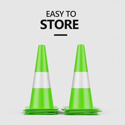 (4 عبوات) مخاريط السلامة المرورية باللون الأخضر الليموني مقاس 15 بوصة، مخاريط وقوف السيارات مع أطواق عاكسة، مخاريط بناء الطرق لمخاطر الشوارع، التدريب على القيادة in Kuwait