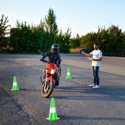 (4 عبوات) مخاريط السلامة المرورية باللون الأخضر الليموني مقاس 15 بوصة، مخاريط وقوف السيارات مع أطواق عاكسة، مخاريط بناء الطرق لمخاطر الشوارع، التدريب على القيادة in Kuwait