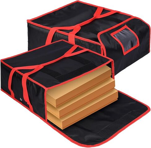 2 قطعة كبيرة معزولة حقيبة توصيل البيتزا 45.72 سم × 45.72 سم × 8.5 سم، حقيبة توصيل الطعام الثقيلة للبيتزا، الآيس كريم والكعك ناقلات بيتزا الساخنة لنقل الطعام مطعم in Kuwait