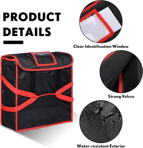 2 قطعة كبيرة معزولة حقيبة توصيل البيتزا 45.72 سم × 45.72 سم × 8.5 سم، حقيبة توصيل الطعام الثقيلة للبيتزا، الآيس كريم والكعك ناقلات بيتزا الساخنة لنقل الطعام مطعم in Kuwait